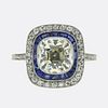 Platinum Art Deco 3.80 Carat Diamond and Sapphire Cluster Ring