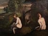 NUDE BATHING IN A LANDSCAPE OIL PAINTING