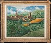 VIEW OF FRENCH TOWN OIL PAINTING