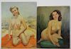 VION DOREK. Two Oil on Board. Pin-Up Nudes.