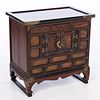 Korean Elmwood and Stained Wood Bedside Chest