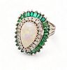 Emerald, Diamond And 5ct.Opal Ring, Size 11 13.9g