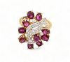 Oval Cut Rubies, Round Diamonds & Yellow Gold Ring, 6g Size: 4.5