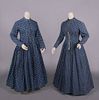 TWO BLUE COTTON RESIST DYED HOUSE OR DAY DRESSES, 1870-1880s