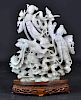 Chinese Carved & Reticulated Jade on Wood Base