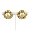 CHANEL FAUX PEARL GOLD PLATED ROUND EARRINGS