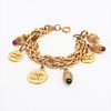 CHANEL COCO MARK GRIPOA COLORED STONE GOLD PLATED BRACELET
