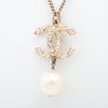 CHANEL COCO MARK GOLD PLATED & RHINESTONE FAUX PEARL NECKLACE