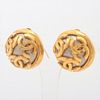 CHANEL COCO MARK GOLD PLATED FAUX PEARL ROUND EARRINGS