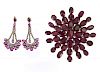 DORIS ROBERTS RUBY AND SILVER BROOCH AND EARRINGS