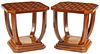 (2) ART DECO STYLE PARQUETRY INLAID SQUARE SIDE TABLES