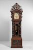 J.J. Elliott Monumental Carved Mahogany Quarter-chiming Hall Clock