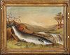  SALMON ON THE RIVERBANK OIL PAINTING
