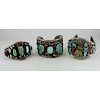 Navajo Silver Cuff Bracelets with Chunky Stone Inlay