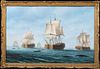 DUTCH SHIPS WHALING OFF THE COAST OIL PAINTING
