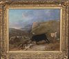 BULL & WOLF FIGHT MOUNTAIN LANDSCAPE OIL PAINTING