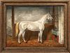  PORTRAIT OF A WHITE/GREY HORSE IN A LOOSE BOX OIL PAINTING