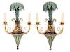 A Pair of Painted and Gilt Metal Two-Light Wall Sconces Height 17 inches.