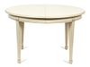 A Gustavian Style Painted Dining Table Height 29 1/2 x diameter closed 46 1/2 inches.