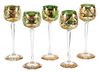 A Group of Five Bohemian Gilt and Enamel Stemware Pieces Height 8 inches.