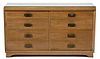 An American Modern Eight Drawer Low Chest Height 33 1/2 x width 57 3/4 x depth 20 inches.
