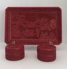A Pair of Chinese Carved Cinnabar Lidded Boxes Height 2 3/4 inches.