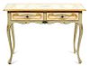 An Italian Louis XV Style Painted and Parcel Gilt Console Table Height 31 1/2 x width 45 x depth 22 3/4 inches.