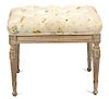 A Louis XVI Style Carved and Painted Wood Bench Height 16 x width 21 x depth 16 inches.