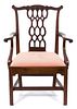 A Chippendale Style Mahogany Open Armchair Height 39 inches.