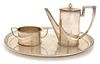 A Silver-Plate Partial Tea Service, 20th Century, comprising tray, tea pot and open sugar