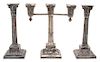 A Set of Three Wilcox Silver-Plate Candelabra, 20TH CENTURY, comprising a three-light candelabrum and two single candlesticks