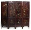 A Chinese Lacquered Four Panel Floor Screen Height of each 72 x width 18 inches.
