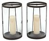 A Pair of Contemporary Glass and Metal Hurricane Lamps Height 16 inches.