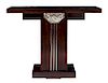 An Art Deco Mahogany and Metal Console Table Height 33 x width 43 x depth 15 inches