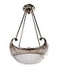 An Art Deco Frosted Glass and Silvered Bronze Fixture Height 35 x diameter 21 inches