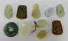 10 Chinese Celadon Jade & Hardstone Amulets