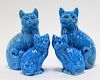 2 PR Chinese Porcelain Turquoise Glaze Cat Figures