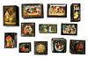 12 Assorted Miniature Rectangular Russian Lacquer Boxes