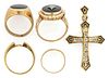 ANTIQUE / VINTAGE 10K AND 14K YELLOW GOLD RINGS AND PENDANT, LOT OF FIVE