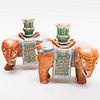 Pair of Chinese Export Canton Famille Rose Porcelain Elephant Form Candleholders