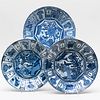 Group of Three 'Kraak' Blue and White Porcelain Dishes