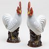 Pair of Chinese Export Porcelain Models of White Cockerels