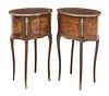 (2) LOUIS XV STYLE INLAID OVAL TOP SIDE TABLES/ NIGHTSTANDS