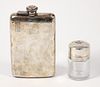 Sterling Silver Hip Flask and Lidded Vanity Jar