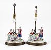 Pair of Matching Dresden Style Figural Group Lamps