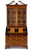 George III mahogany secretary desk, ca. 1770, with allover line inlay and satinwood interior drawe