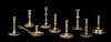 Nine English and Continental brass and bell metal candlesticks, 17th-19th c., tallest - 7 1/4''. Pr
