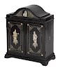 Italian ebonized cabinet, early 19th c., with extensive ivory inlays, 29'' h., 23 1/4'' w.