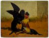 William Baird (French/American 1847-1917), four oil on board cock fighting scenes, two signed uppe