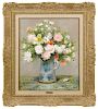 Marcel Dyf (French 1899-1985), oil on canvas floral still life, titled Bouquet au pot de gres ble
